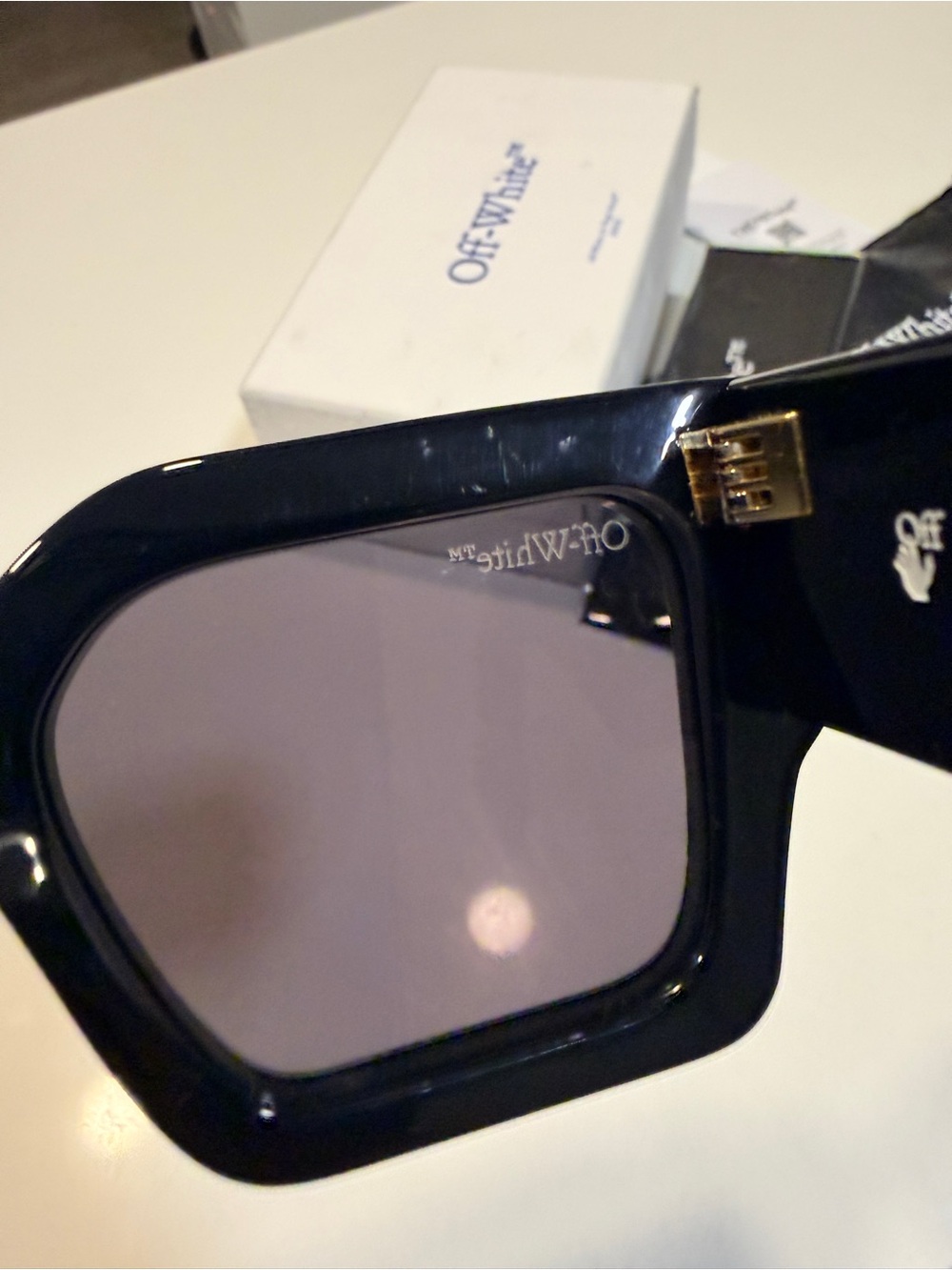 Off White OERI003 Black Oversized Square Sunglasses Gold Logo Made in Italy - Picture 6 of 8